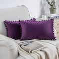thumbnail image 1 of Silky Velvet Series Pom Pom Decorative Throw Pillow Covers, 12" x 20", Dark Red, Set of 2, 1 of 2