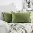 thumbnail image 1 of Phantoscope Silky Velvet Series Pom Pom Decorative Throw Throw Pillow Covers, Cushions for Sofa Couch, 12" x 20", Green, 2 Pack, 1 of 5