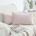 thumbnail image 1 of Phantoscope Silky Velvet Series Pom Pom Decorative Throw Throw Pillow Covers, Cushions for Sofa Couch, 12" x 20", Light Pink, 2 Pack, 1 of 5