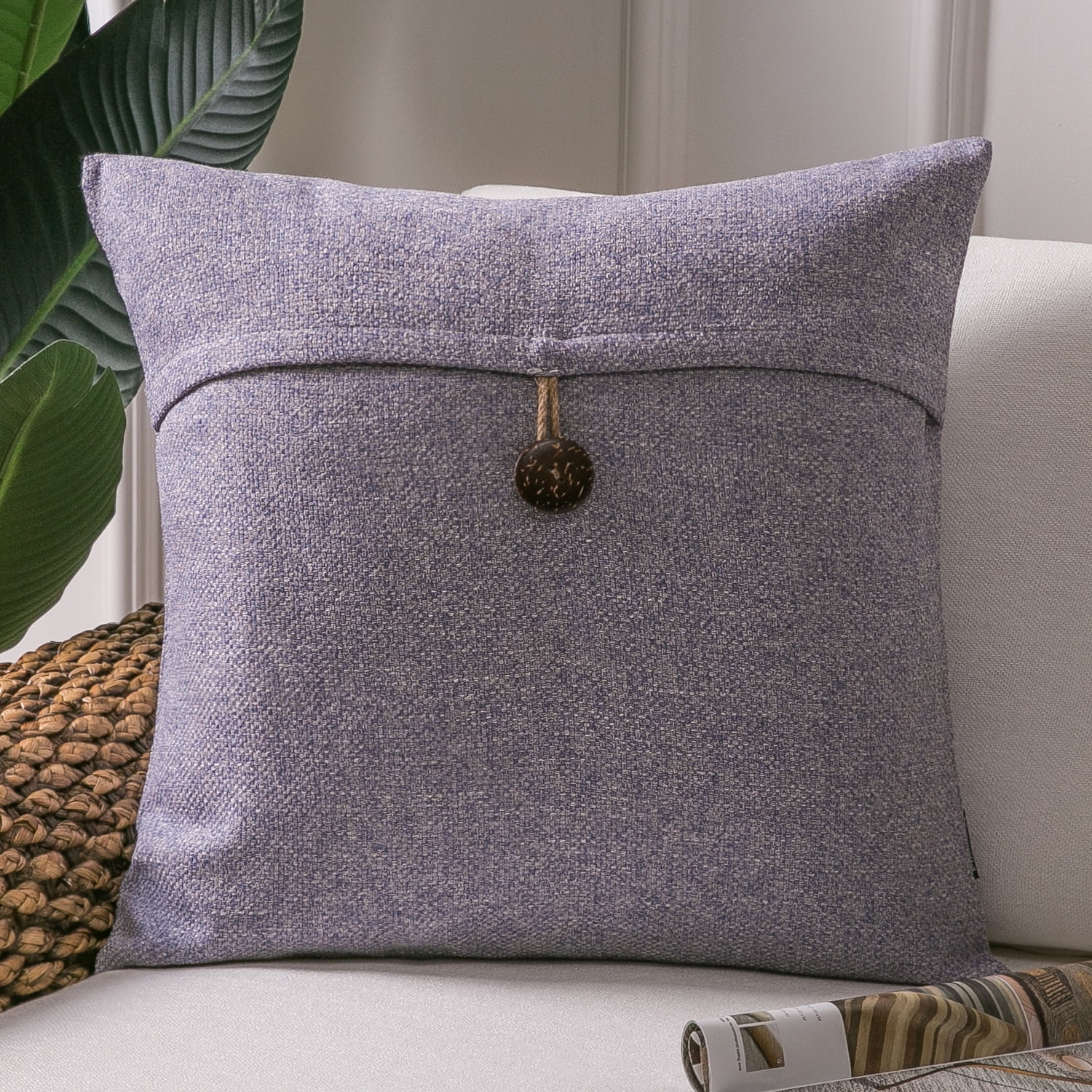 Phantoscope Single Button Cotton Blend Decorative Throw Pillow with Insert, Pink Purple, 22 x 22 in, 1 Pack