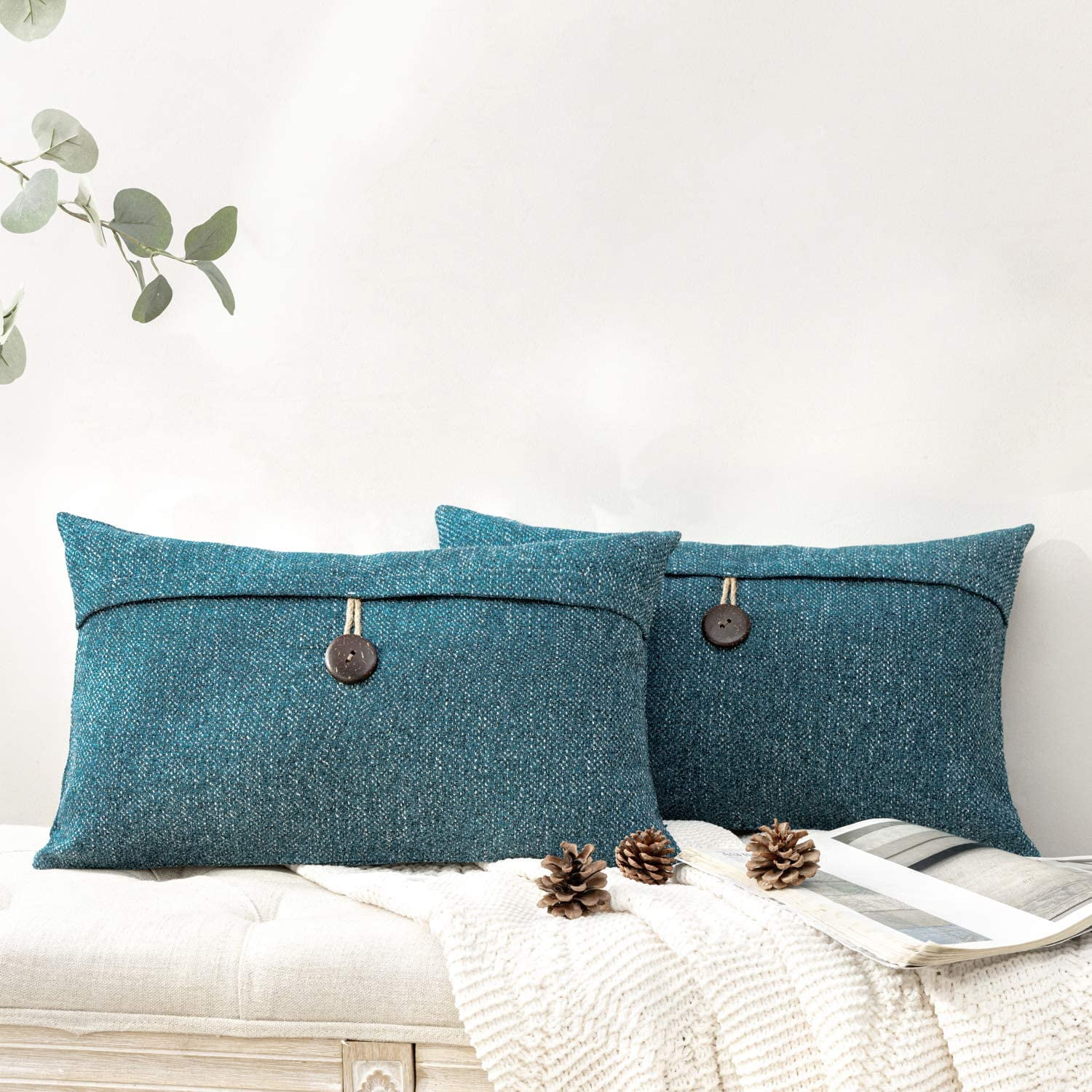 Phantoscope Single Button Cotton Blend Series Decorative Throw Pillow