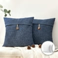 thumbnail image 1 of Phantoscope Single Button Series Cotton Blend Farmhouse Square Decorative Throw Pillow Cusion for Couch, 22" x 22", Navy Blue, 2 Pack, 1 of 5