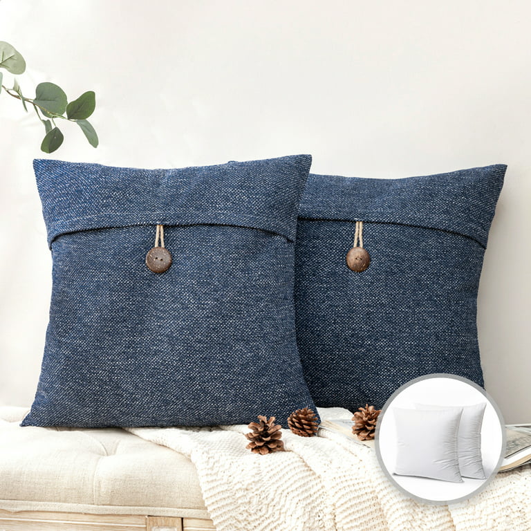 Phantoscope Triple Buttons Cotton Blend Series Farmhouse Square Decorative Throw  Pillow Cusion for Couch, 12 x 20, Off White, 2 Pack 