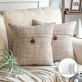 thumbnail image 1 of Phantoscope Single Button Series Farmhouse Linen Square Decorative Throw Pillow Cusion for Couch, 18" x 18", Beige, 2 Pack, 1 of 5