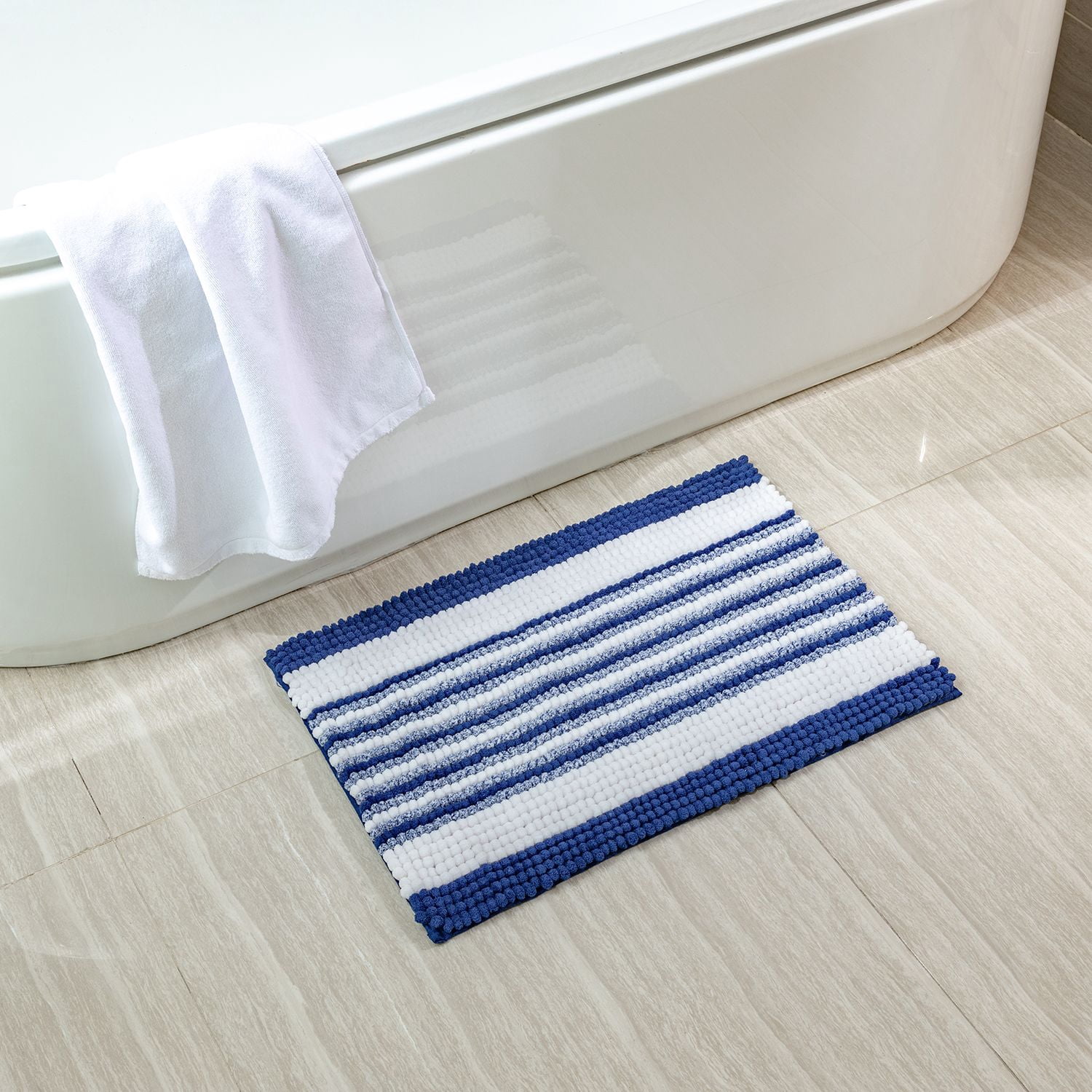 Phantoscope Soft Chenille Bathroom Rug, 17 x 20 in, Quick Dry, Non-Slip Backing, Blue