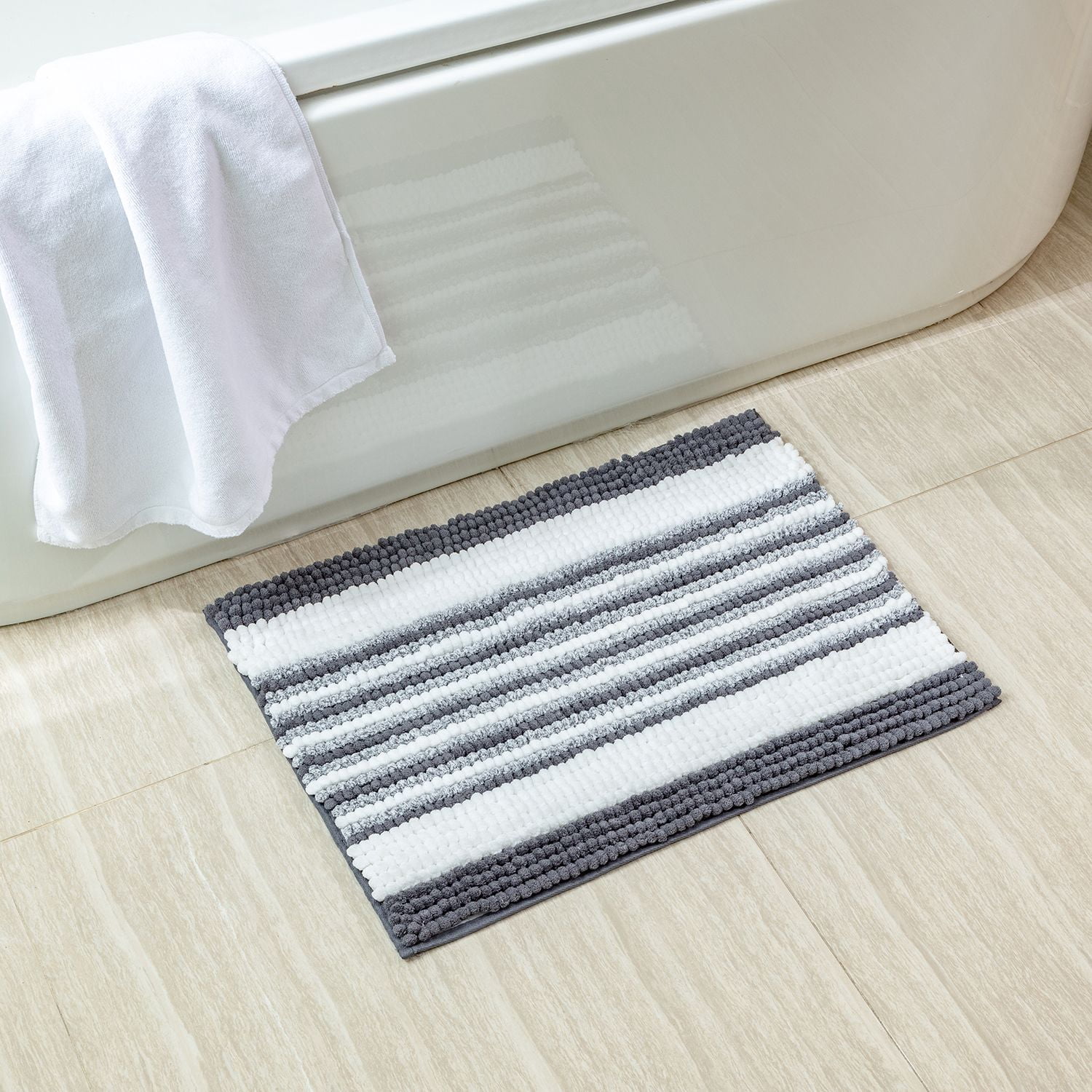 Phantoscope Soft Chenille Bathroom Rug, 17 x 20 in, Quick Dry, Non-Slip Backing, Dark Gray