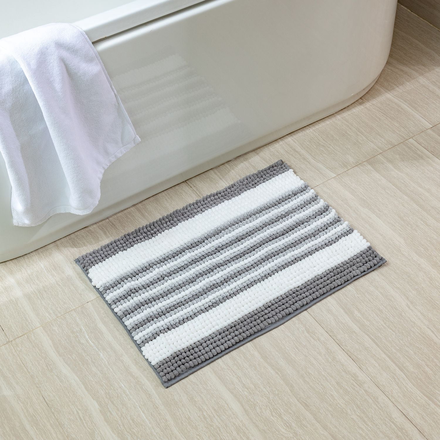 Phantoscope Soft Chenille Bathroom Rug, 17 x 20 in, Quick Dry, Non-Slip Backing, Light Gray