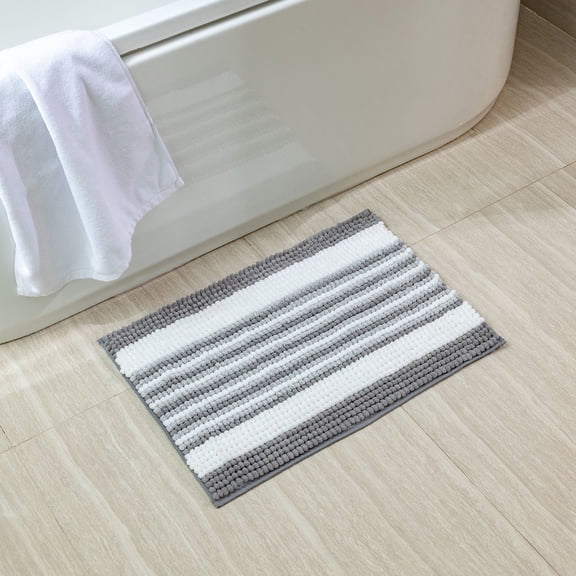 Phantoscope Soft Chenille Bathroom Rug, 17 x 20 in, Quick Dry, Non-Slip Backing, Light Gray