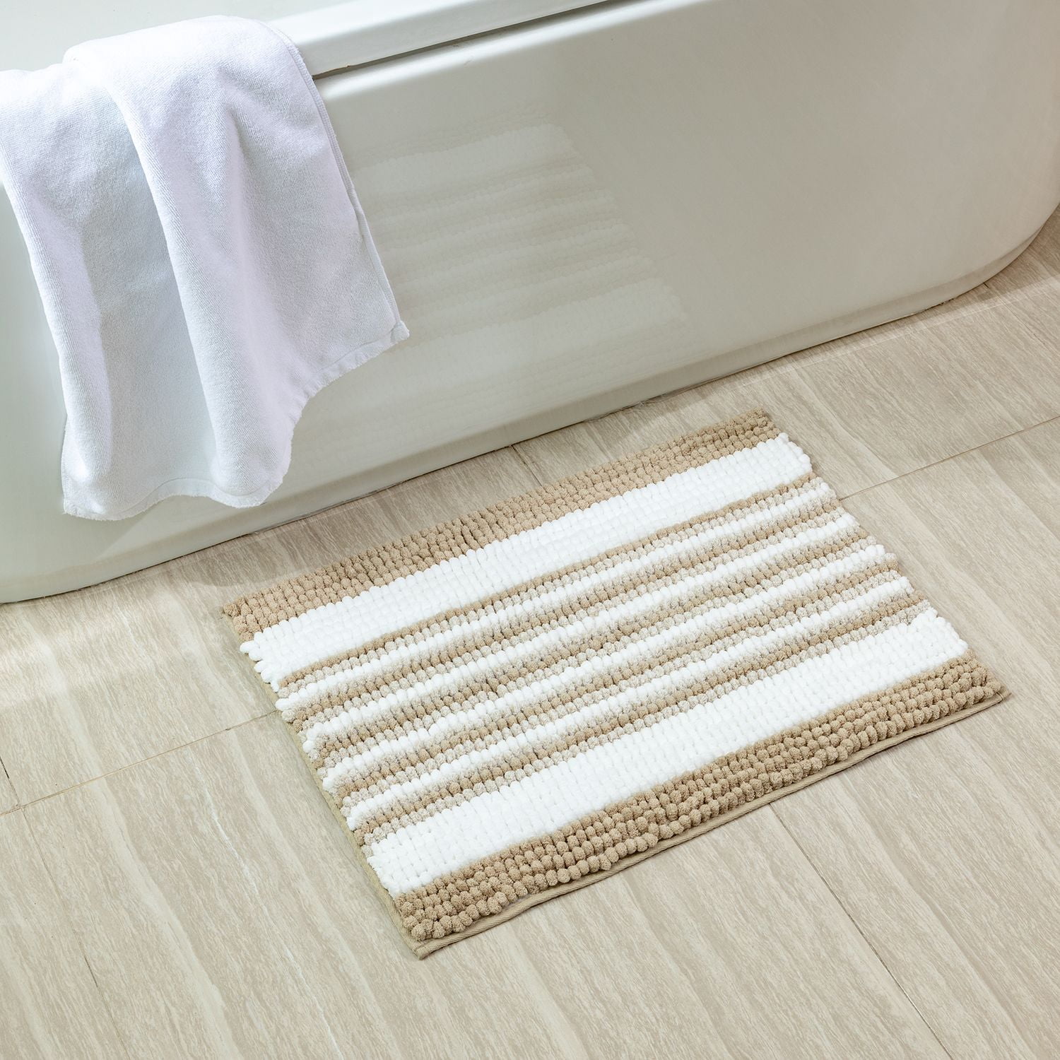 Phantoscope Soft Chenille Bathroom Rug, 17 x 20 in, Quick Dry, Non-Slip Backing, Off White