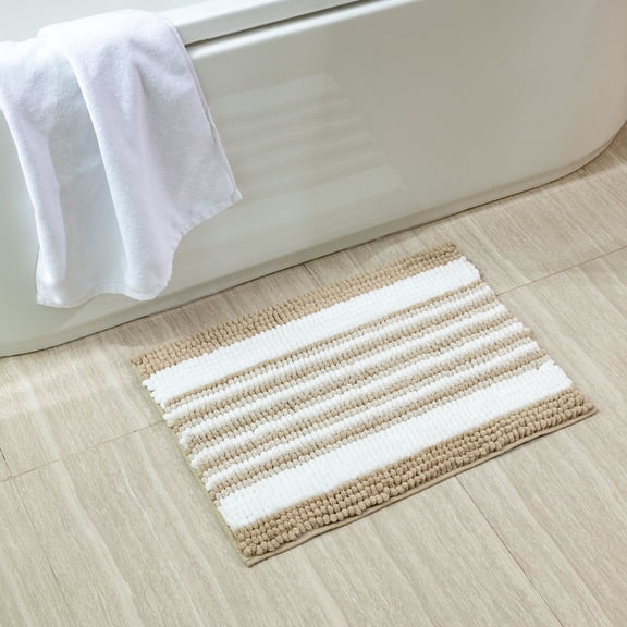 Phantoscope Soft Chenille Bathroom Rug, 17 x 20 in, Quick Dry, Non-Slip Backing, Off White