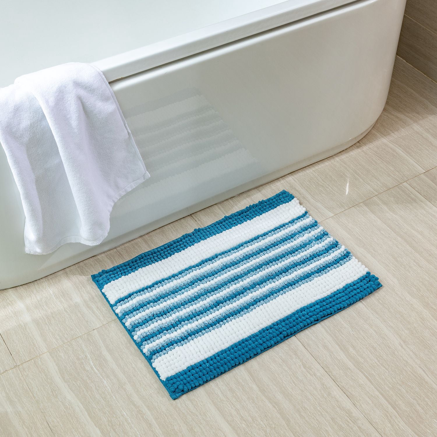 Phantoscope Bathroom Rugs 17 x 20 in, Quick Dry Soft Chenille Bath Mats with Non Slip Backing, Turquoise