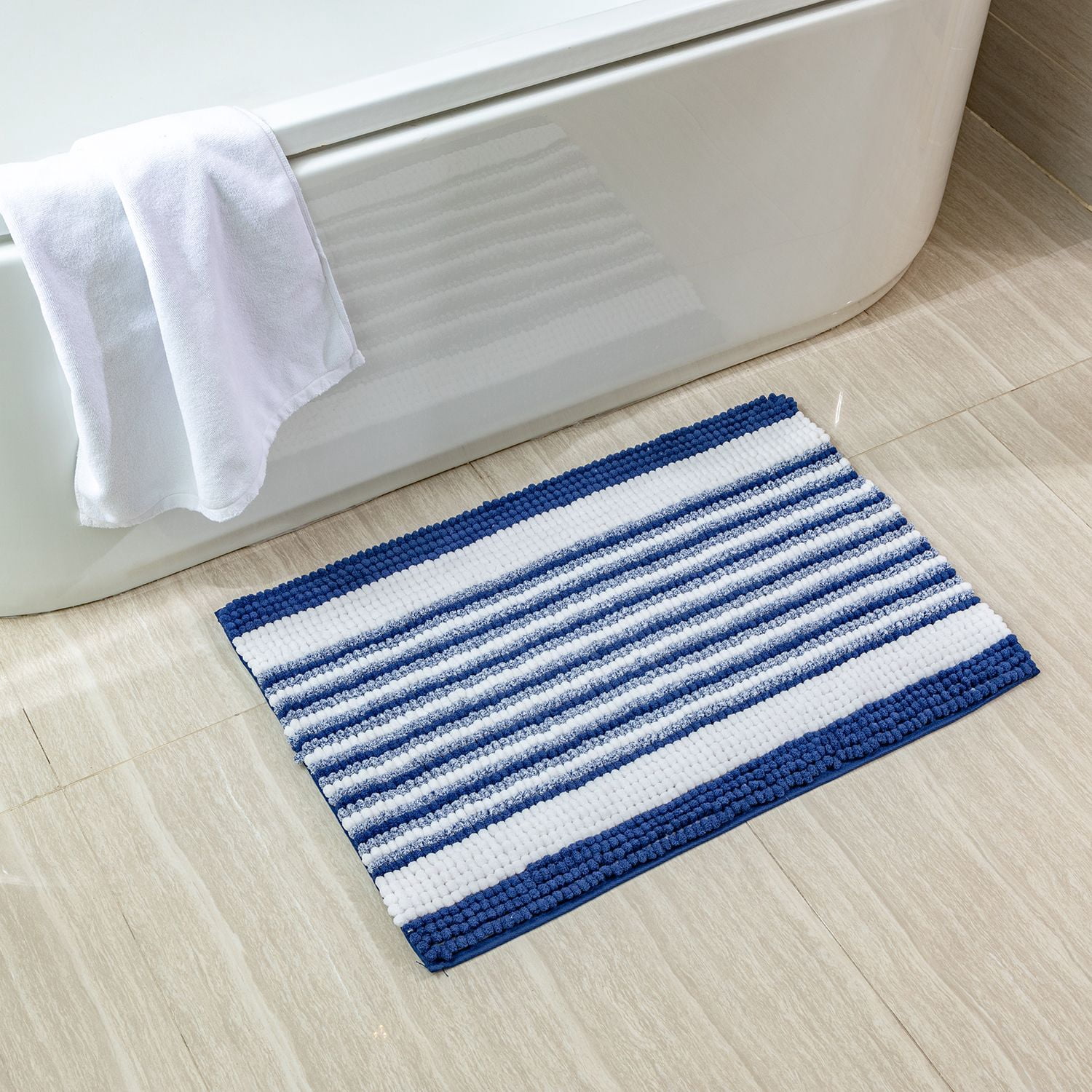 Phantoscope Bathroom Rugs 20 x 30 in, Quick Dry Soft Chenille Bath Mats with Non Slip Backing, Blue