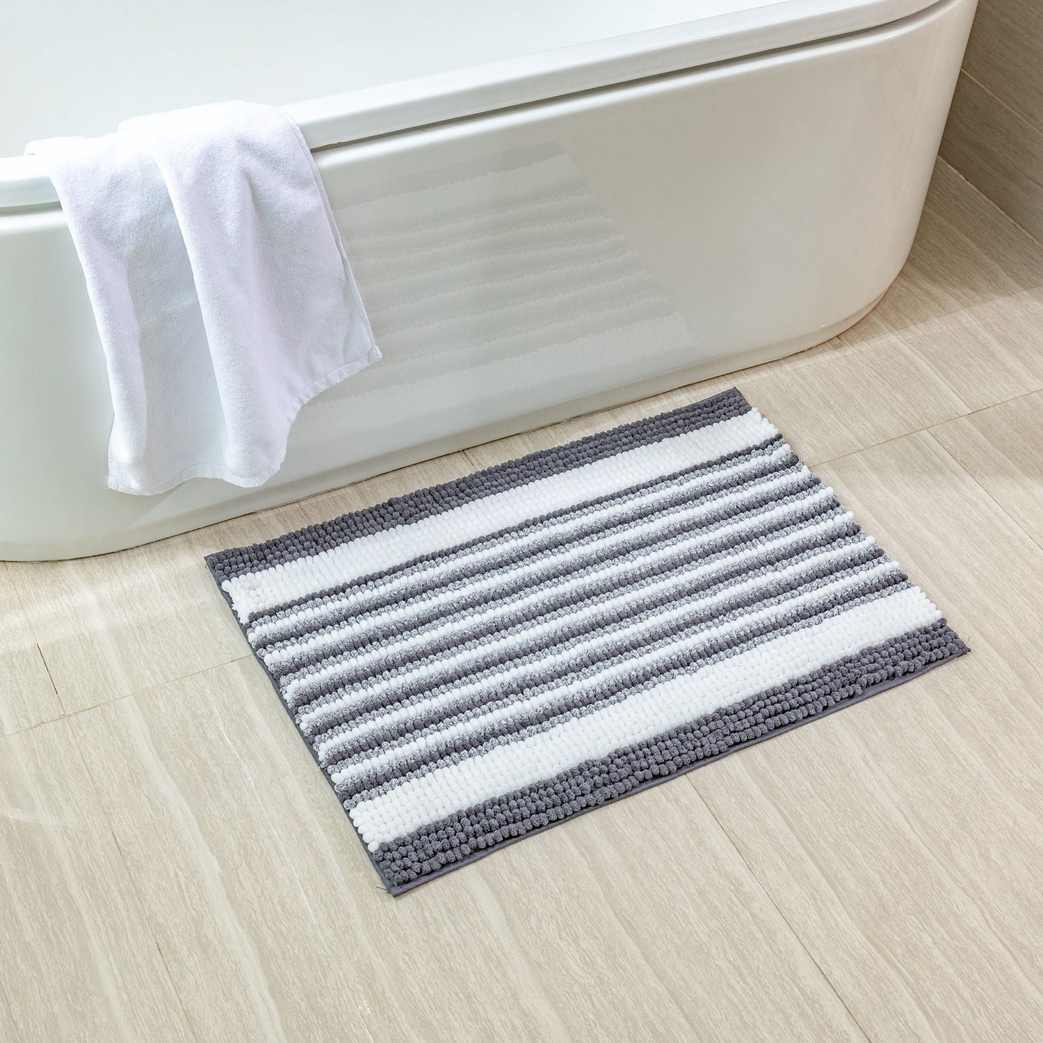 Phantoscope Soft Chenille Bathroom Rug, 20 x 30 in, Quick Dry, Non-Slip Backing, Dark Gray