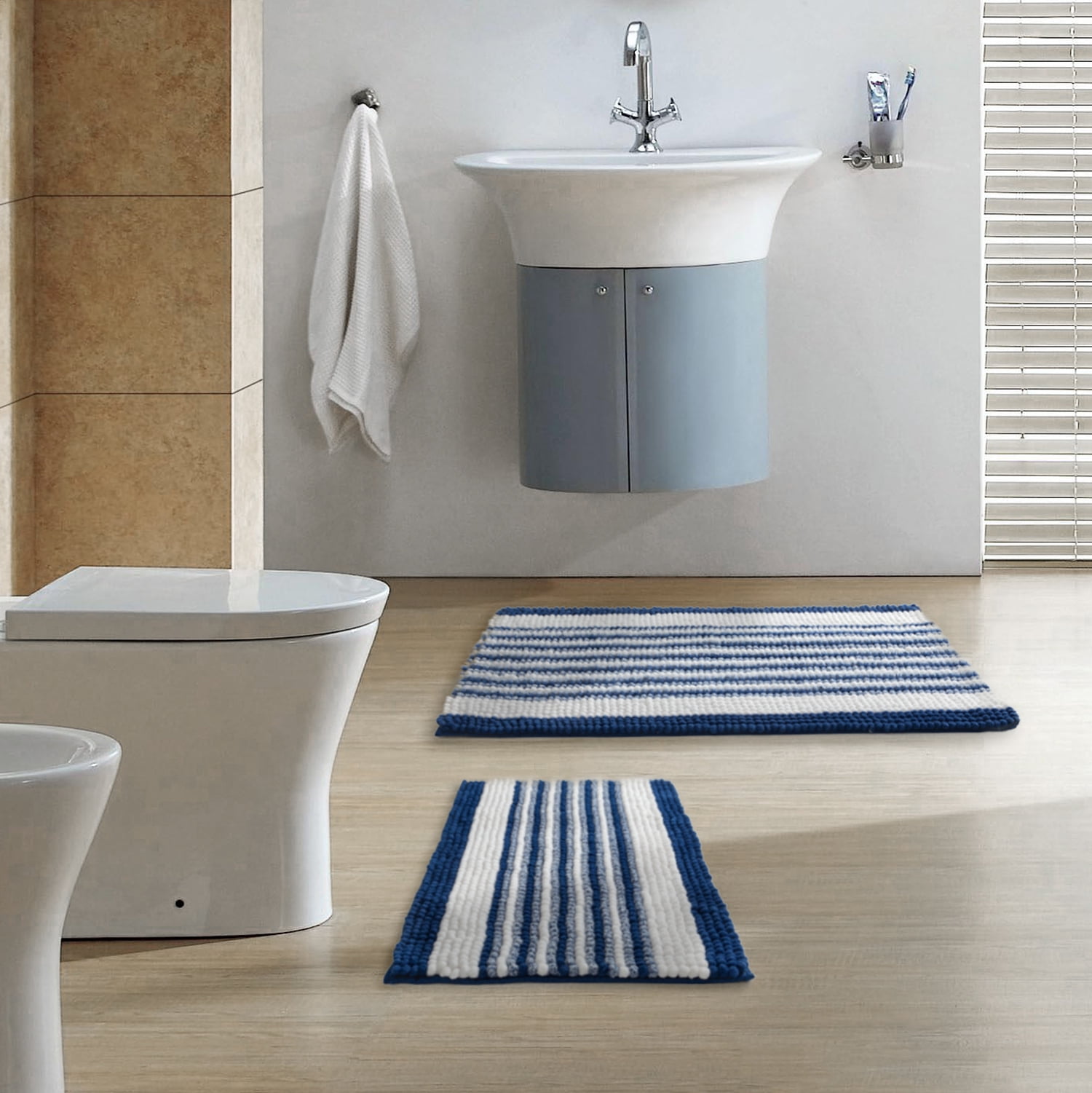 Phantoscope Soft Chenille Bathroom Rugs, 17 x 20 in and 20 x 30 in, Quick Dry, Non-Slip Backing, Blue