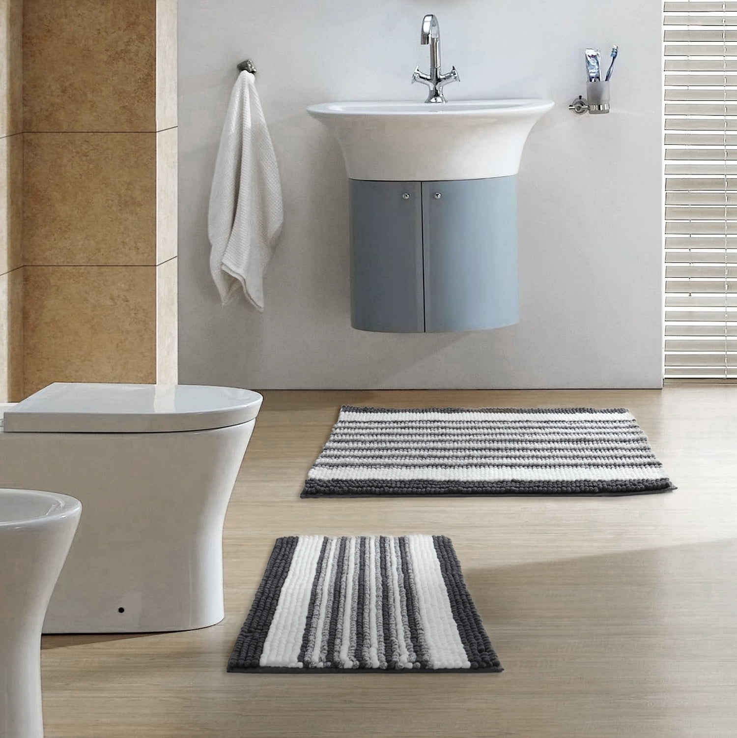Phantoscope Soft Chenille Bathroom Rugs, 17 x 20 in and 20 x 30 in, Quick Dry, Non-Slip Backing, Dark Gray