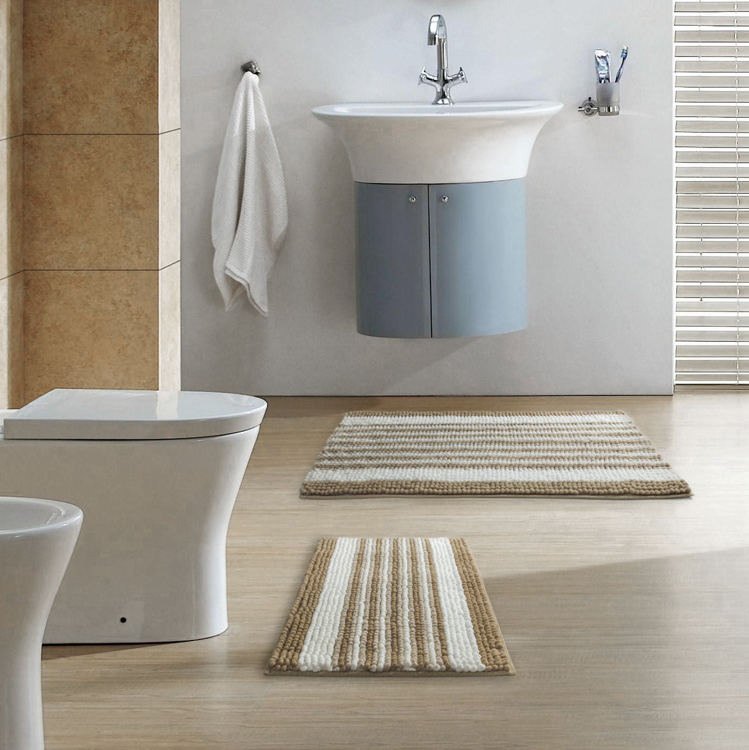 Phantoscope Soft Chenille Bathroom Rugs, 17 x 20 in and 20 x 30 in, Quick Dry, Non-Slip Backing, Off White