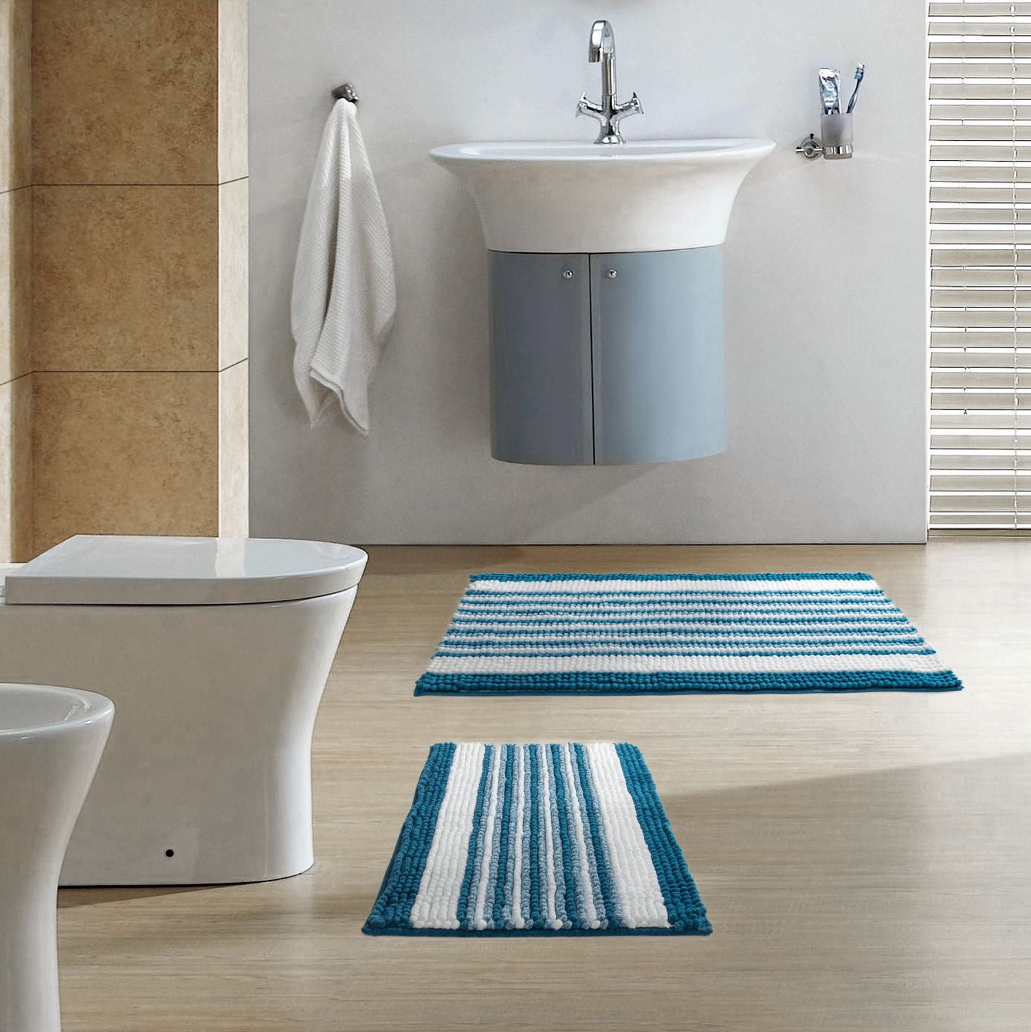 Phantoscope Soft Chenille Bathroom Rugs, 17 x 20 in and 20 x 30 in, Quick Dry, Non-Slip Backing, Turquoise