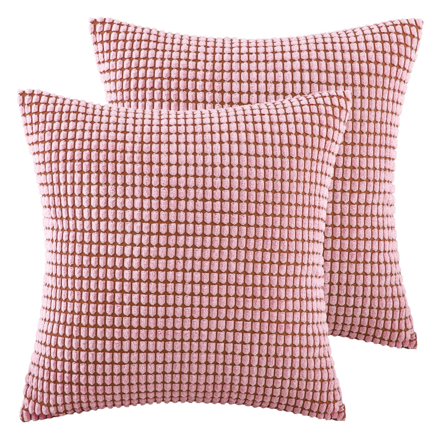 Phantoscope Soft Corduroy Corn Stripe Decorative Throw Pillows with Inserts, 20 x 20 in, Light Pink, 2 Pack