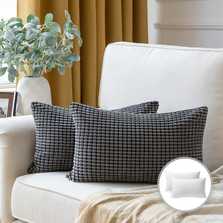 Soft Corduroy Corn Striped Velvet Series Decorative Throw Pillow, 18 x  18, Dark Gray, 2 Pack