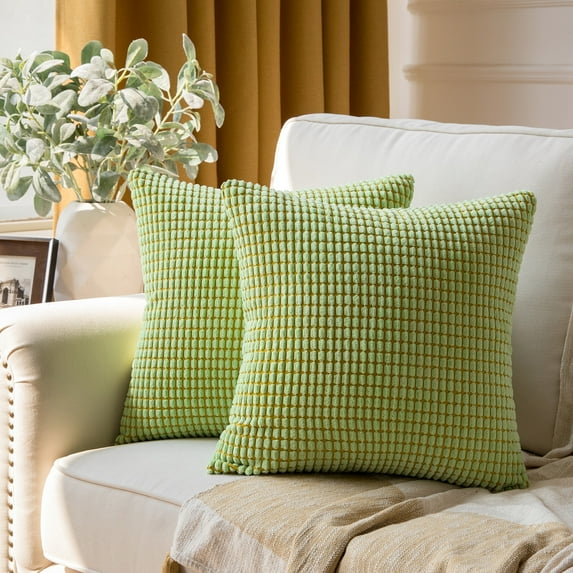 Phantoscope Soft Corduroy Corn Striped Velvet Series Decorative Throw Pillow Covers for Sofa Couch, 18" x 18", Yellow Green, 2 Pack