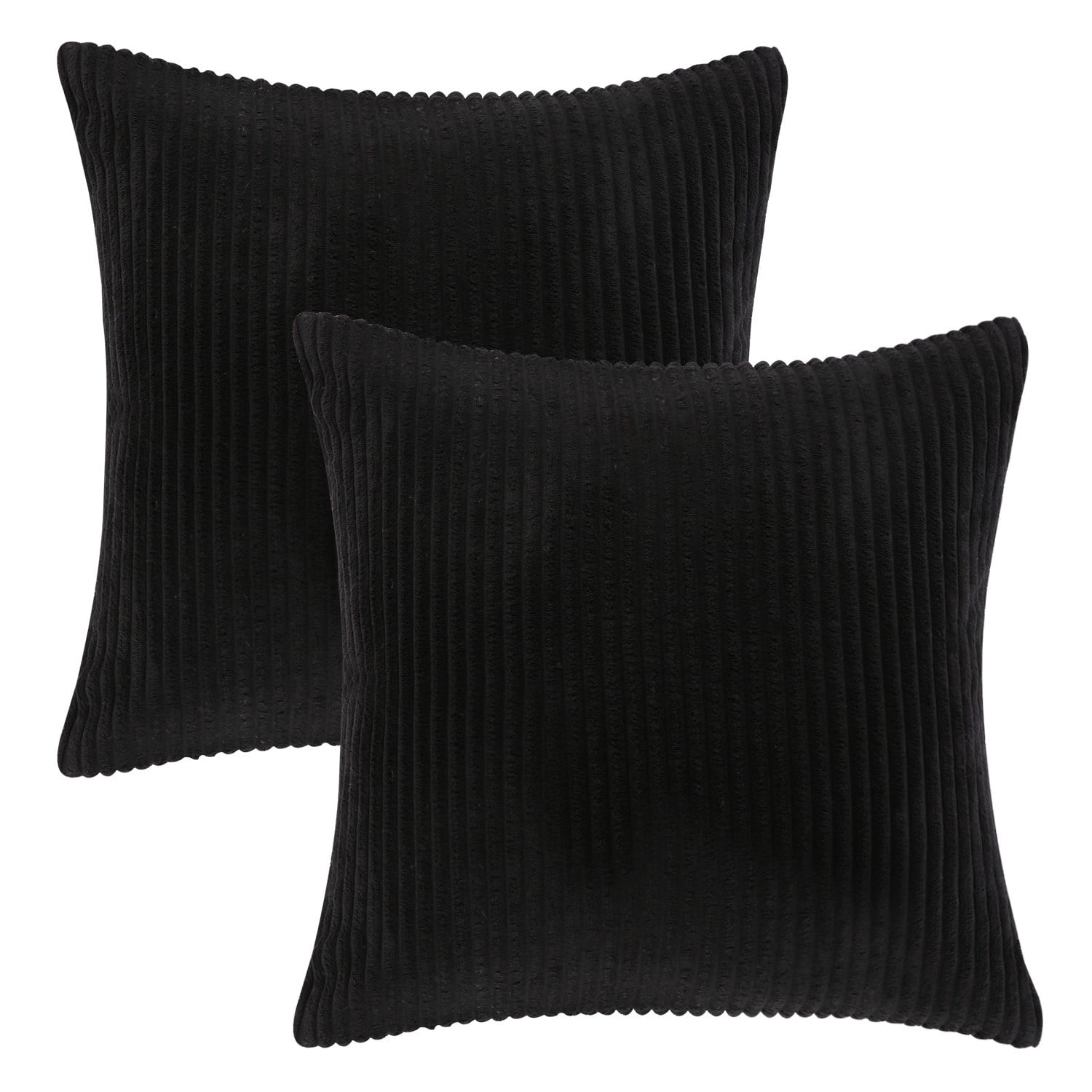 Phantoscope Soft Corduroy Striped Velvet 18" x 18" Black Decorative Throw Pillows, 2 Pack