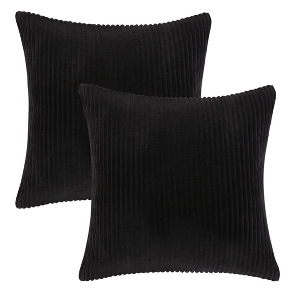 Phantoscope Soft Corduroy Striped Velvet 18" x 18" Black Decorative Throw Pillows, 2 Pack
