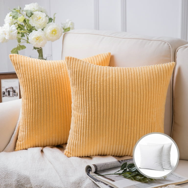 Choice Decorative Throw Pillow Bundle Set, Yellow Gradient Corduroy Striped  Velvet Series Covers with inserts, 18 x 18, 4 Pack - AliExpress