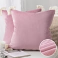 thumbnail image 1 of Phantoscope Soft Corduroy Velvet with Cotton Tassel Solid Square Throw Pillow Cusion Cover Accent Decorative for Couch, 18" x 18", Pink, 2 Pack, 1 of 6