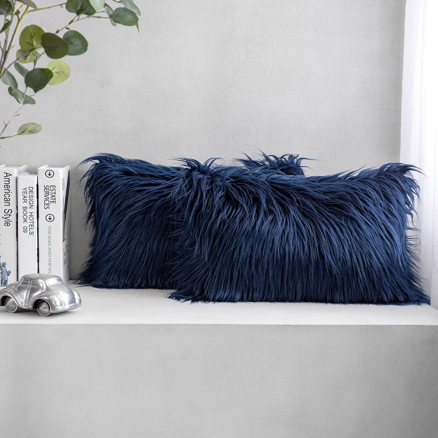 Phantoscope Soft Fluffy Faux Fur Rectangle Cushion Decorative Throw Pillow Cover with Insert Filled 12 x 20