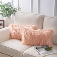 thumbnail image 1 of Phantoscope Soft Fluffy Faux Fur Rectangle Cusion Decorative Throw Pillow Cover with Insert Filled, 12" x 20", Pink Orange, 2 Pack, 1 of 5
