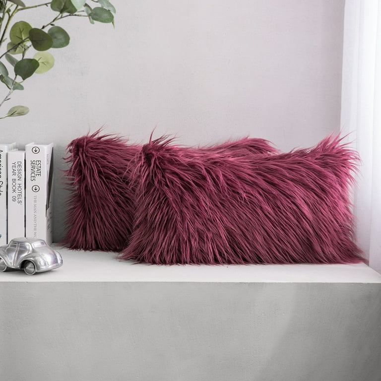 Burgundy fur throw pillows 2025