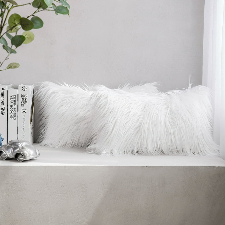 White fur rectangular pillow sale