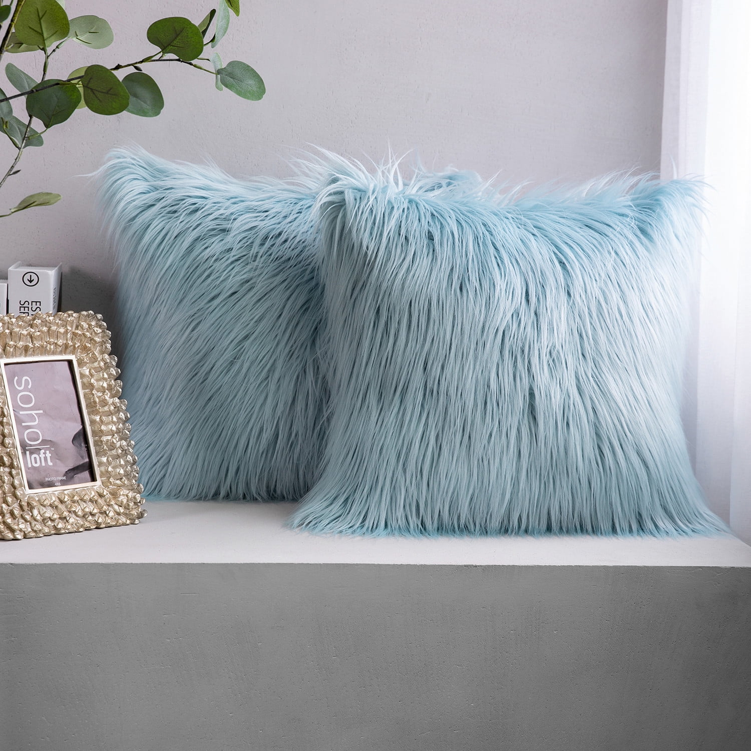 Blue fuzzy pillow sale