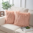 thumbnail image 1 of Phantoscope Soft Fluffy Faux Fur Square Cusion Decorative Throw Pillow Cover with Insert Filled, 22" x 22", Pink Orange, 2 Pack, 1 of 5