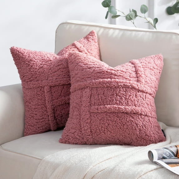 Phantoscope Soft Fluffy Sherpa series Throw Pillow Cover Faux Fur Decorative Cushion, Pink Purple, 18 x 18 Inches, 2 Pack