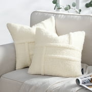 Phantoscope Soft Fluffy Sherpa series Throw Pillow with Insert Faux Fur Decorative Cushion, Beige, 18 x 18 Inches, 2 Pack