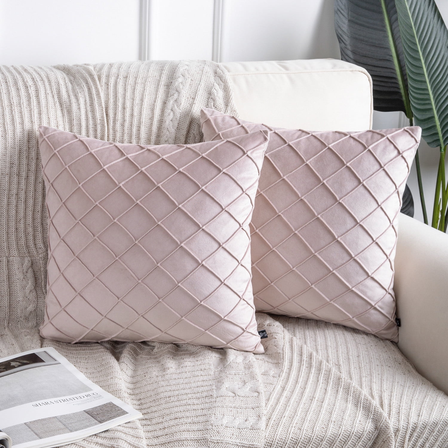 HAUSSY Lavender Linen Pillow Covers 18x18 (Set Of 2) - Farmhouse Decorative Throw Covers With Vintage Buttons