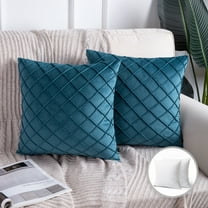 Phantoscope Soft Pleated Velvet Series Square Decorative Throw Pillow Cushion for Couch, 18" x 18", Lake Blue, 2 Pack