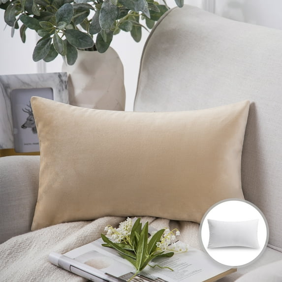 Phantoscope Soft Silky Velvet Series Decorative Throw Pillow, 12" x 20", Beige, 1 Pack
