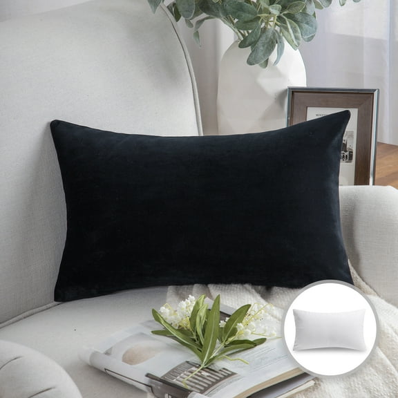 Phantoscope Soft Silky Velvet Series Decorative Throw Pillow, 12" x 20", Black, 1 Pack