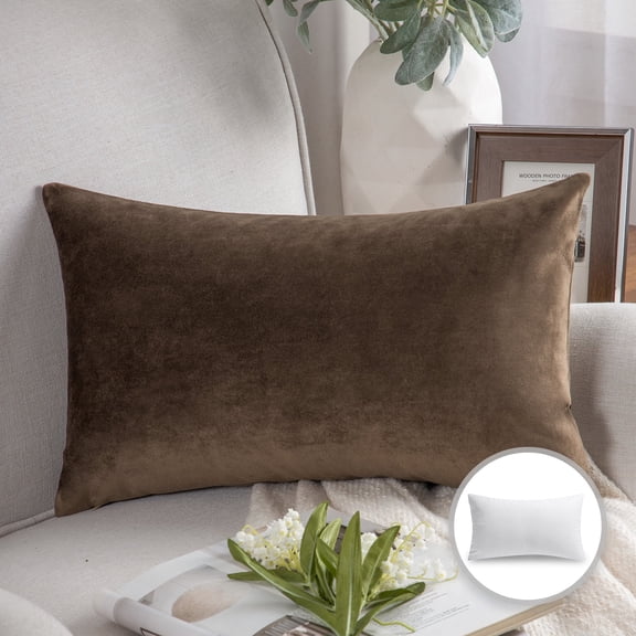Phantoscope Soft Silky Velvet Series Decorative Throw Pillow, 12" x 20", Dark Coffee, 1 Pack