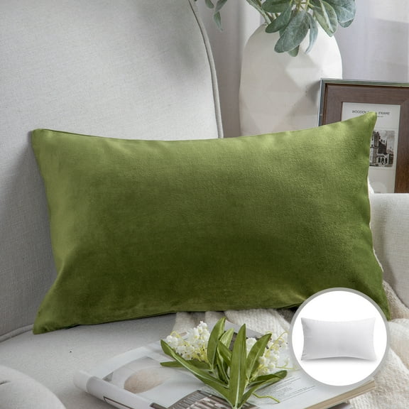 Phantoscope Soft Silky Velvet Series Decorative Throw Pillow, 12" x 20", Green, 1 Pack
