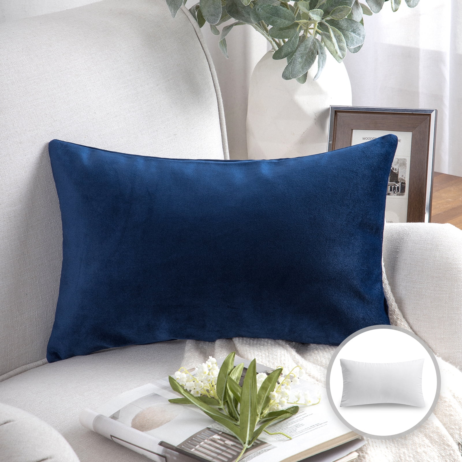 Phantoscope Soft Silky Velvet Series Decorative Throw Pillow, 12" x 20", Navy, 1 Pack