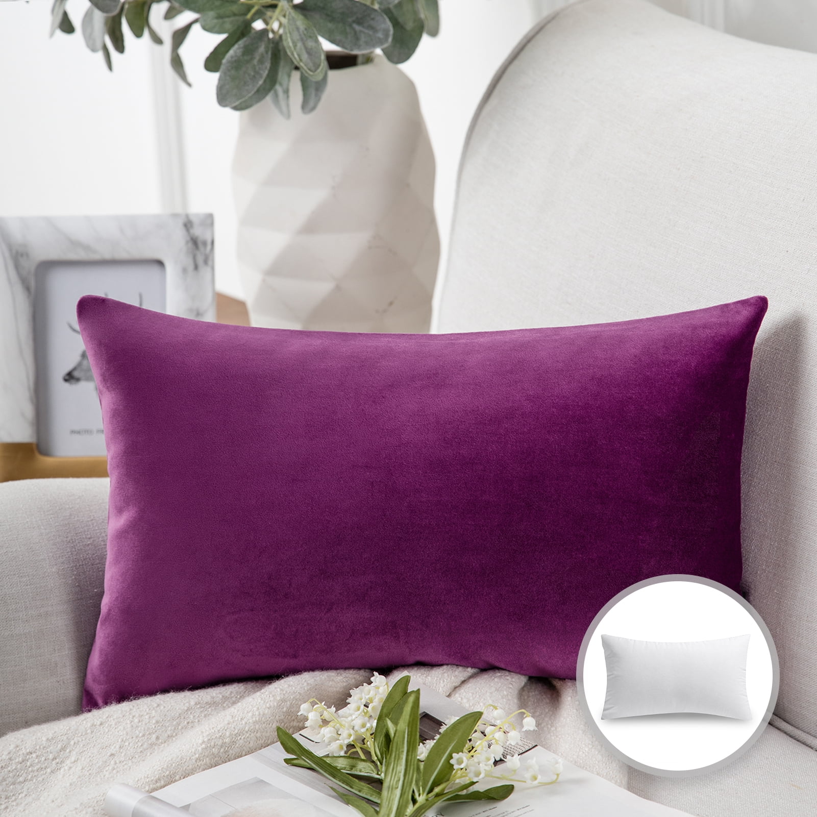 Phantoscope Soft Silky Velvet Series Decorative Throw Pillow, 12" x 20", Purple, 1 Pack
