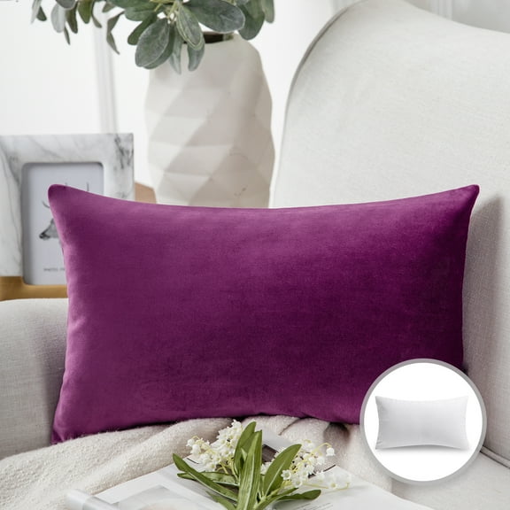 Phantoscope Soft Silky Velvet Series Decorative Throw Pillow, 12" x 20", Purple, 1 Pack