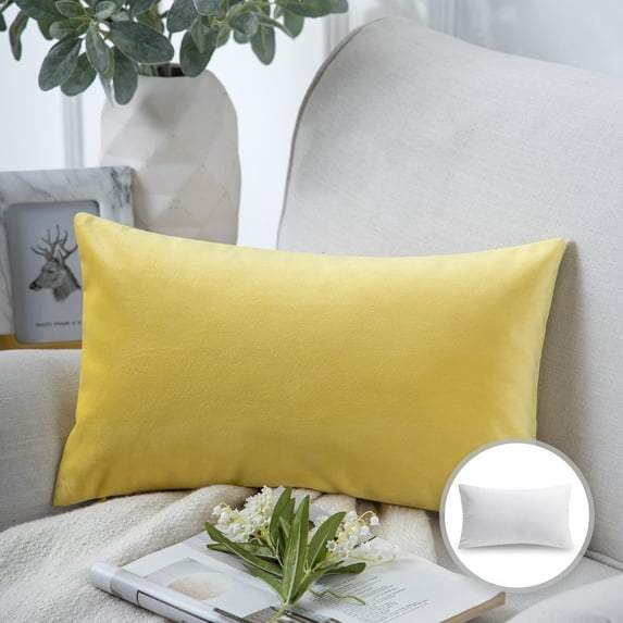 Phantoscope Soft Silky Velvet Series Decorative Throw Pillow, 12" x 20", Yellow, 1 Pack