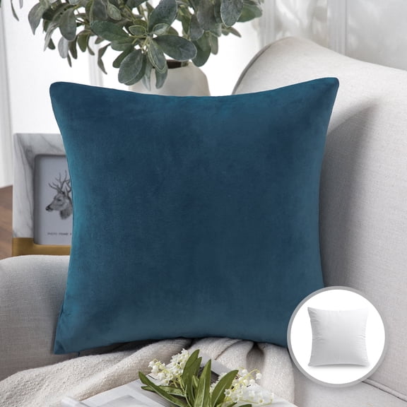 Phantoscope Soft Silky Velvet Series Decorative Throw Pillow, 18" x 18", Dark Blue, 1 Pack