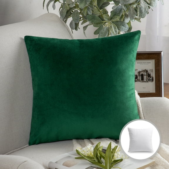 Phantoscope Soft Silky Velvet Series Decorative Throw Pillow, 18" x 18", Dark Green, 1 Pack