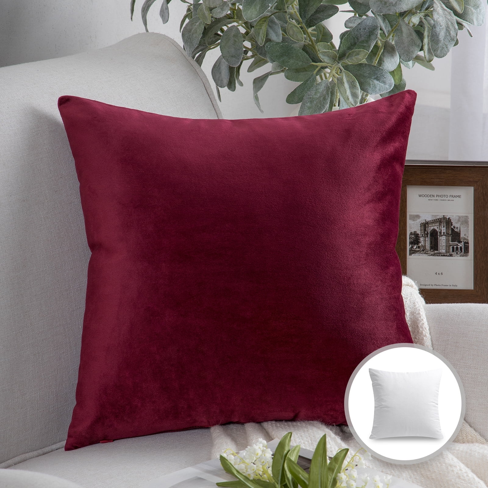 Phantoscope Soft Silky Velvet Series Decorative Throw Pillow, 18" x 18", Dark Red, 1 Pack