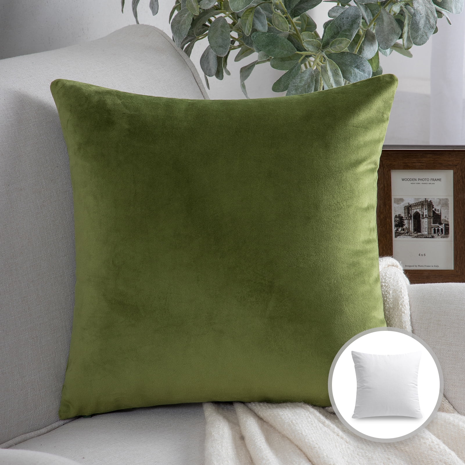 Phantoscope Soft Silky Velvet Series Decorative Throw Pillow, 18" x 18", Green, 1 Pack